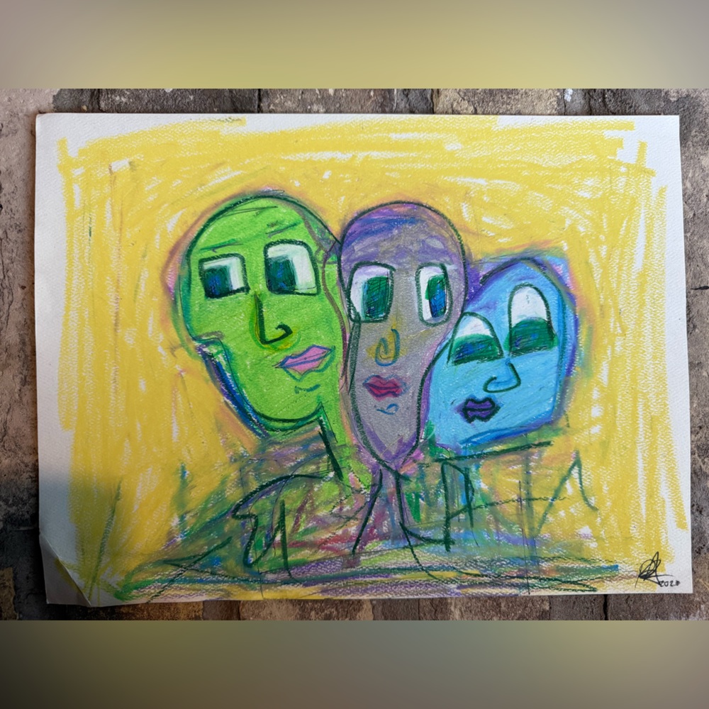 misc faces oil pastels